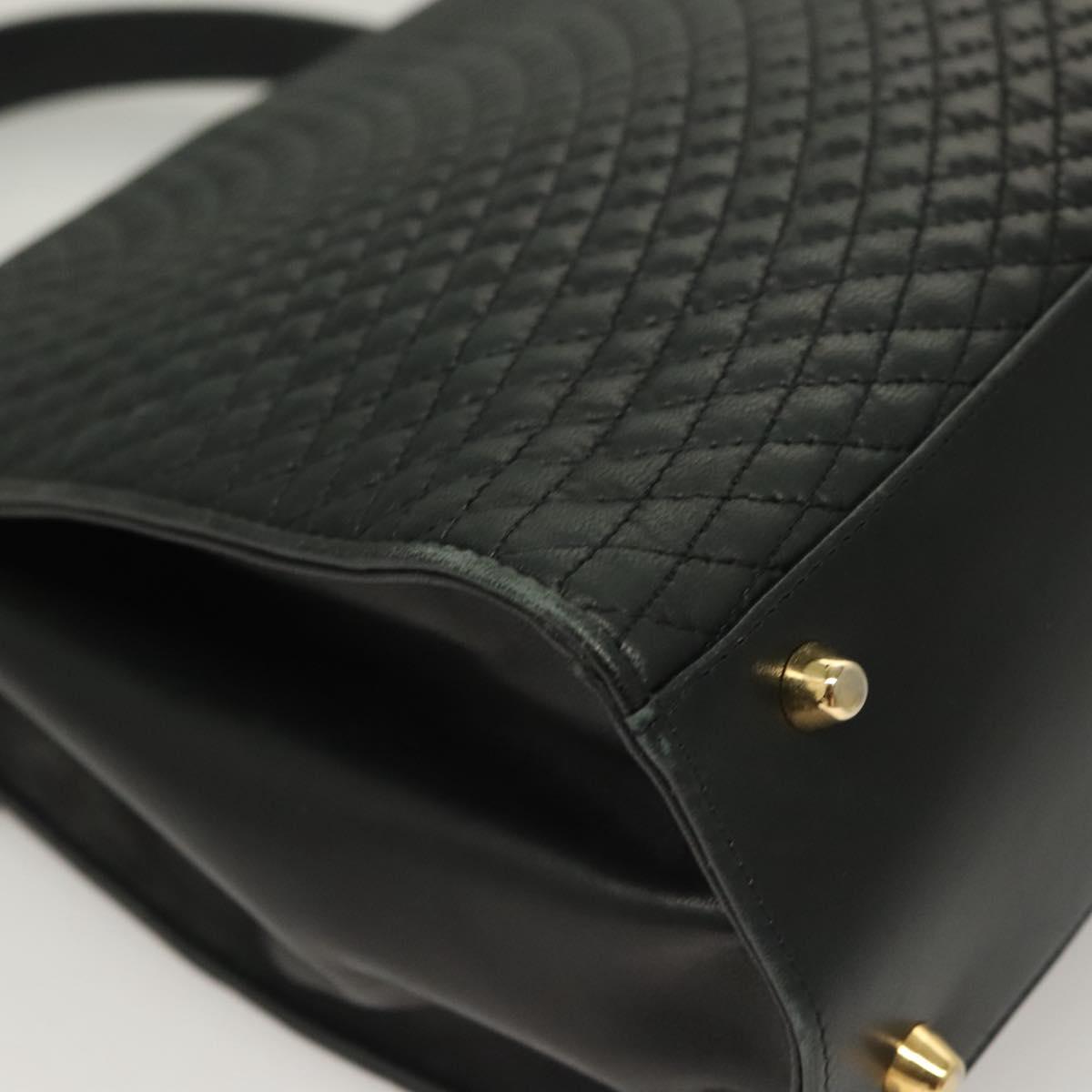 BALLY Quilted Hand Bag Leather Black Gold Auth BA4372