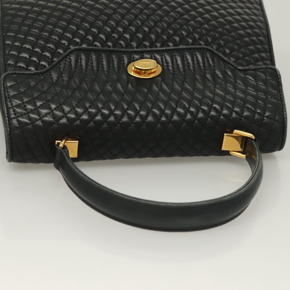 BALLY Quilted Hand Bag Leather Black Gold Auth BA4372