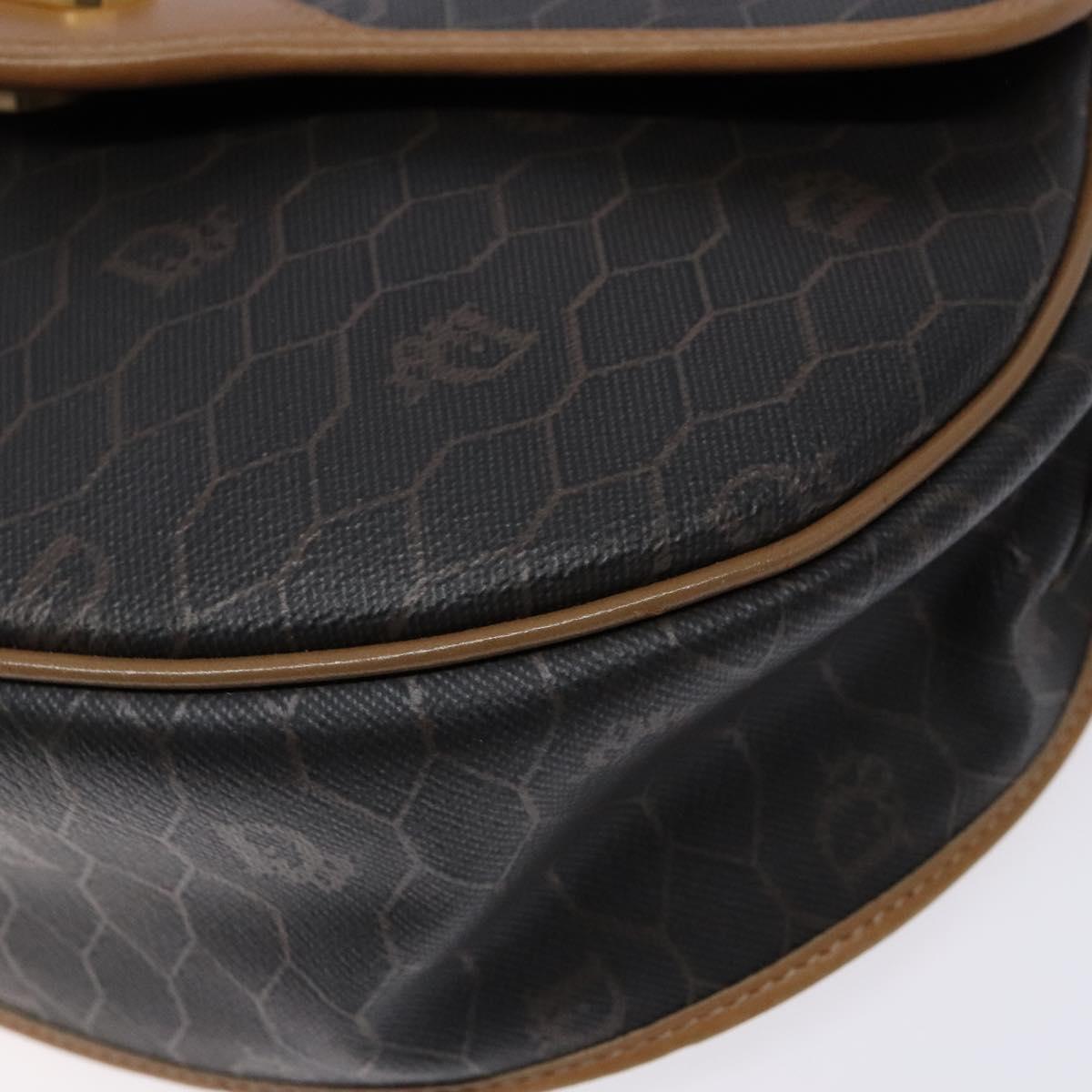 Christian Dior Honeycomb Canvas Shoulder Bag PVC Black Gold Auth BA4382