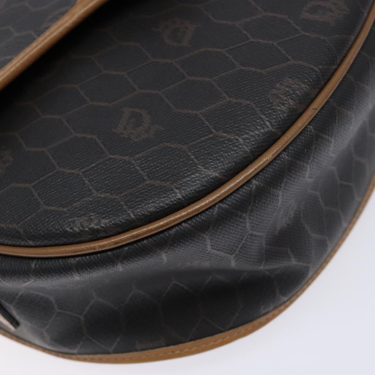 Christian Dior Honeycomb Canvas Shoulder Bag PVC Black Gold Auth BA4382
