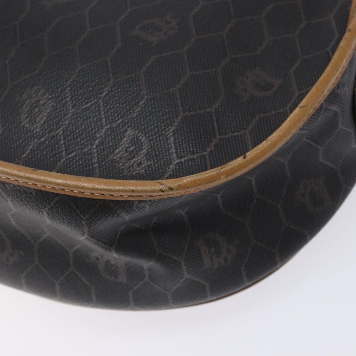 Christian Dior Honeycomb Canvas Shoulder Bag PVC Black Gold Auth BA4382