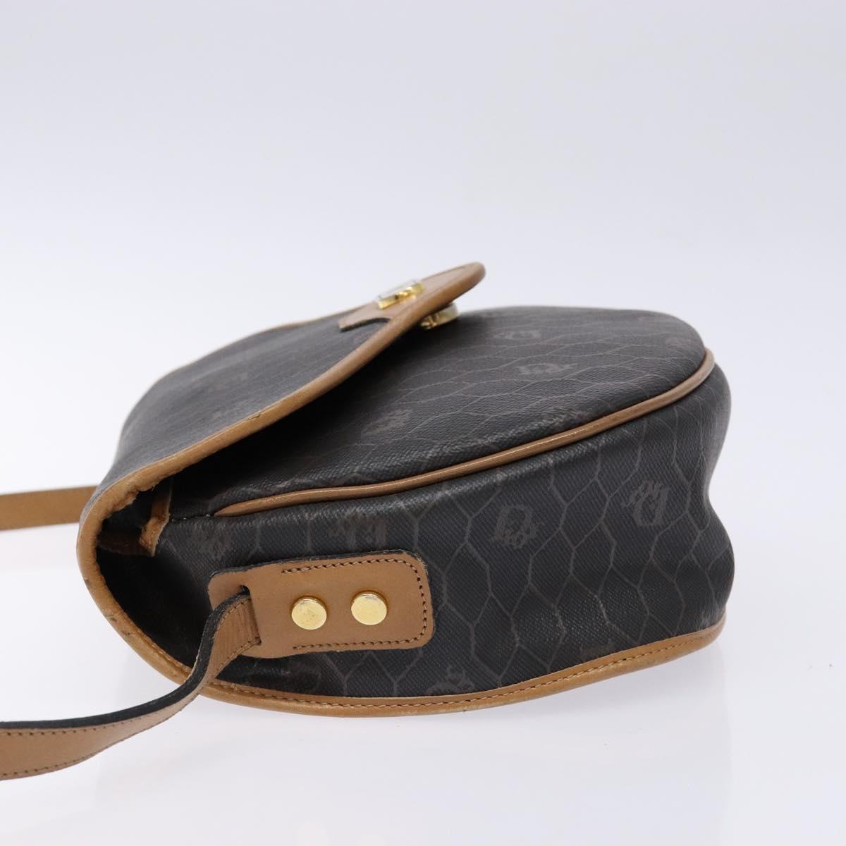 Christian Dior Honeycomb Canvas Shoulder Bag PVC Black Gold Auth BA4382