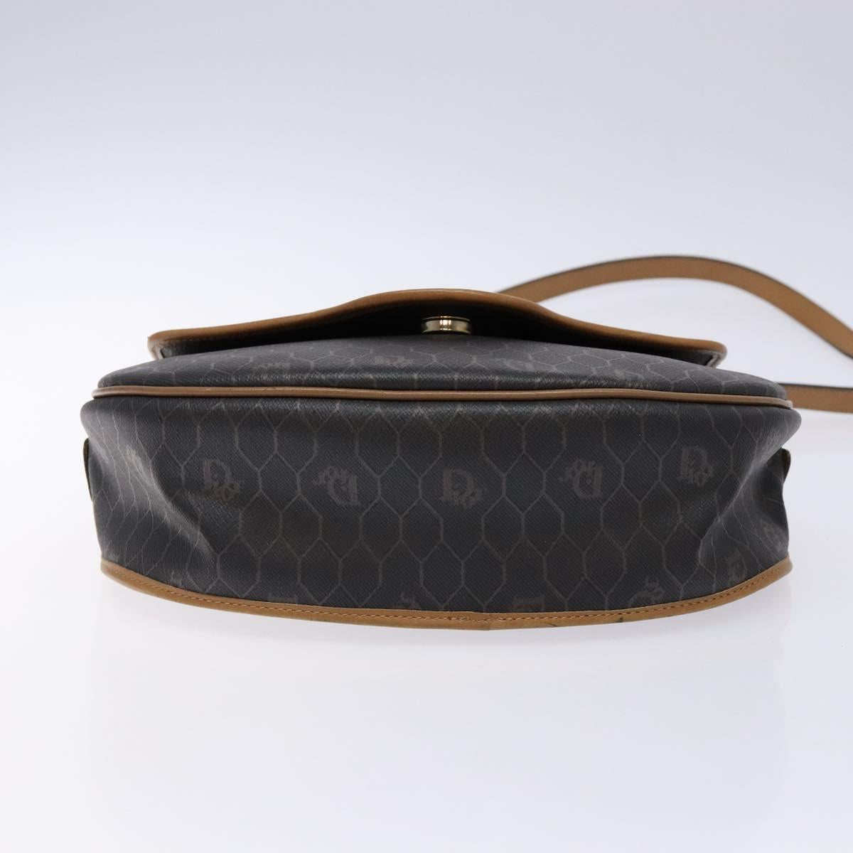 Christian Dior Honeycomb Canvas Shoulder Bag PVC Black Gold Auth BA4382