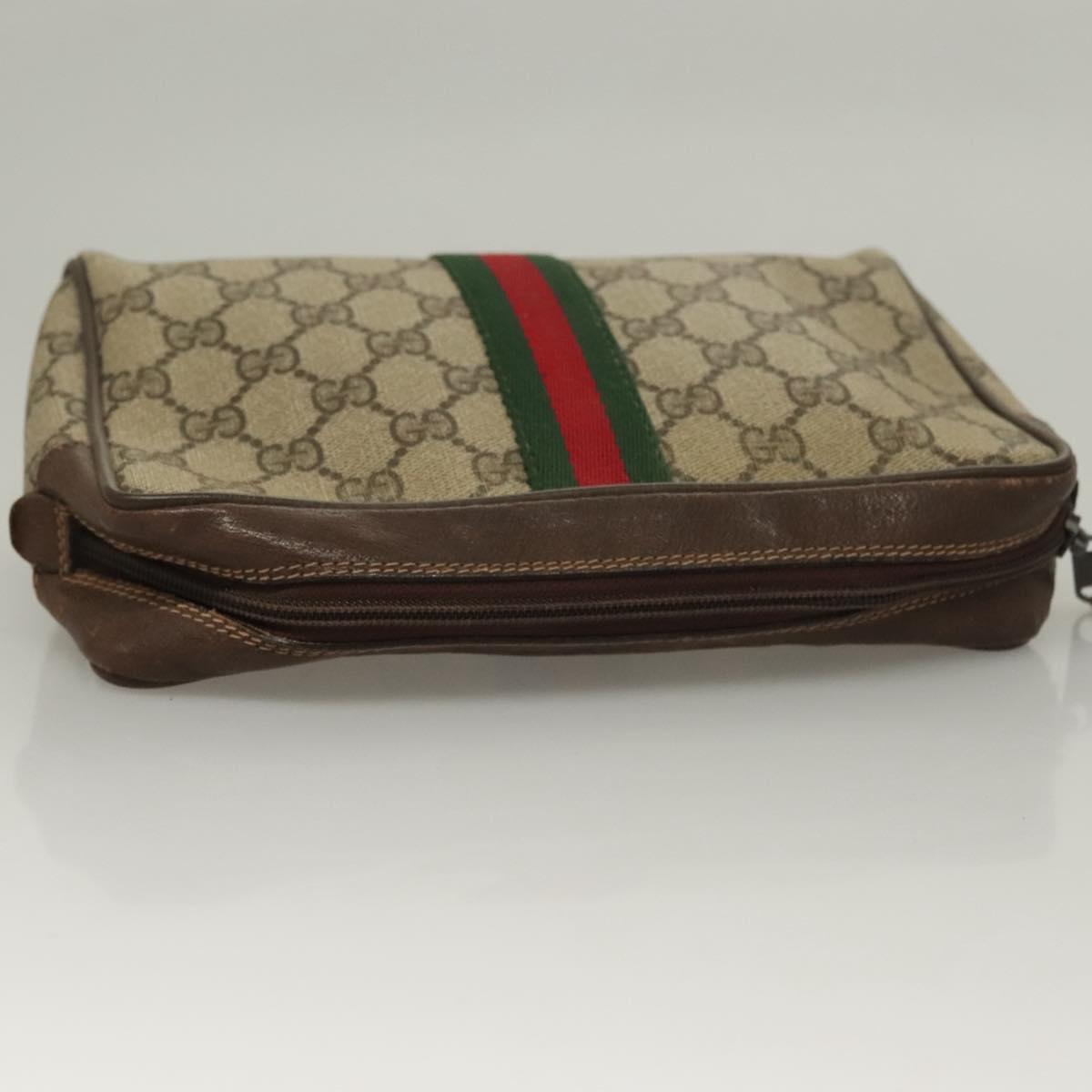 GUCCI GG Supreme Web Sherry Line Clutch Bag PVC Beige Gold Auth BA4384