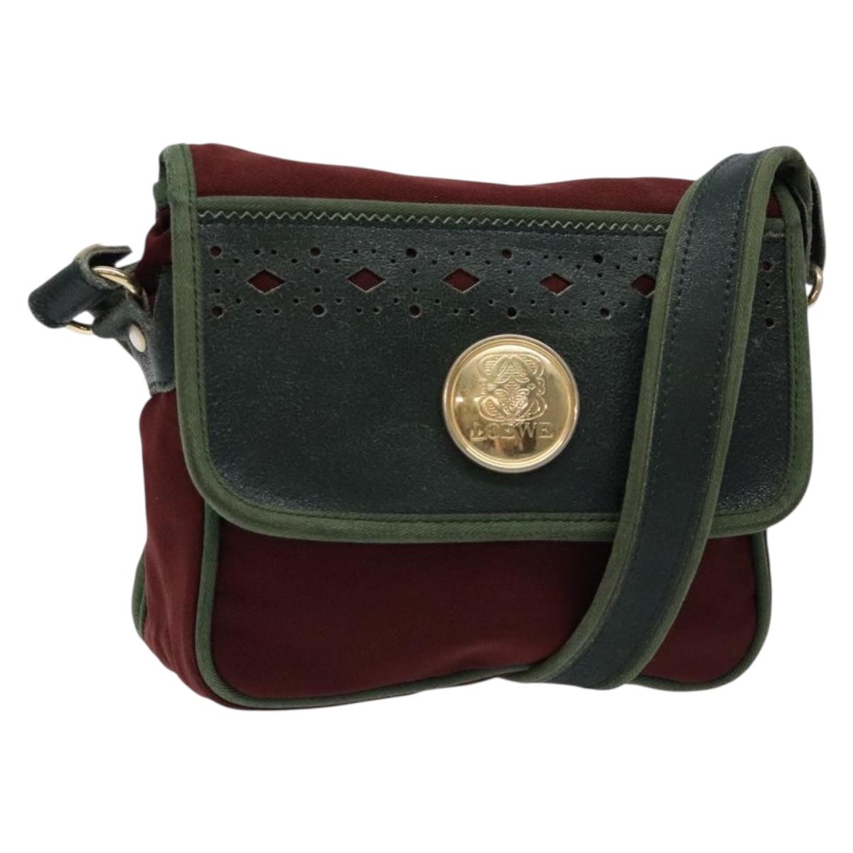 LOEWE Shoulder Bag Canvas Red Gold Auth BA4392