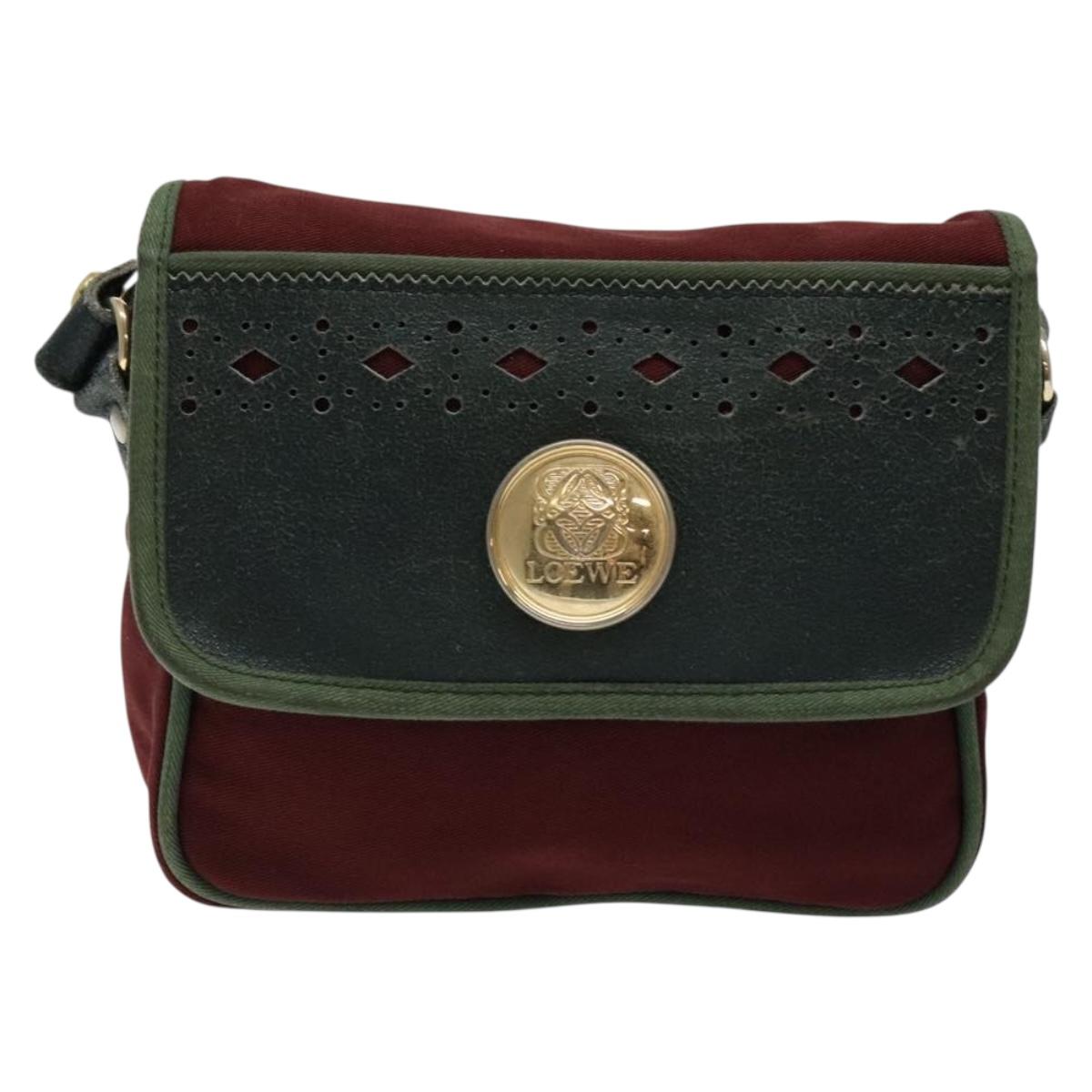 LOEWE Shoulder Bag Canvas Red Gold Auth BA4392