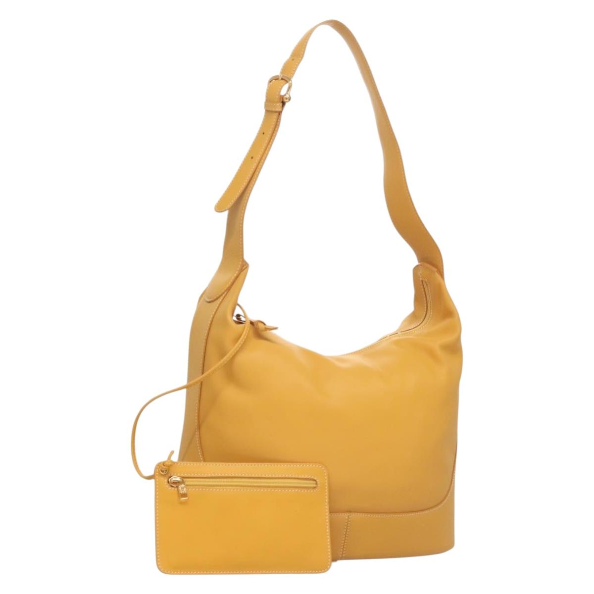 LOEWE Shoulder Bag Leather Yellow Gold Auth BA4393