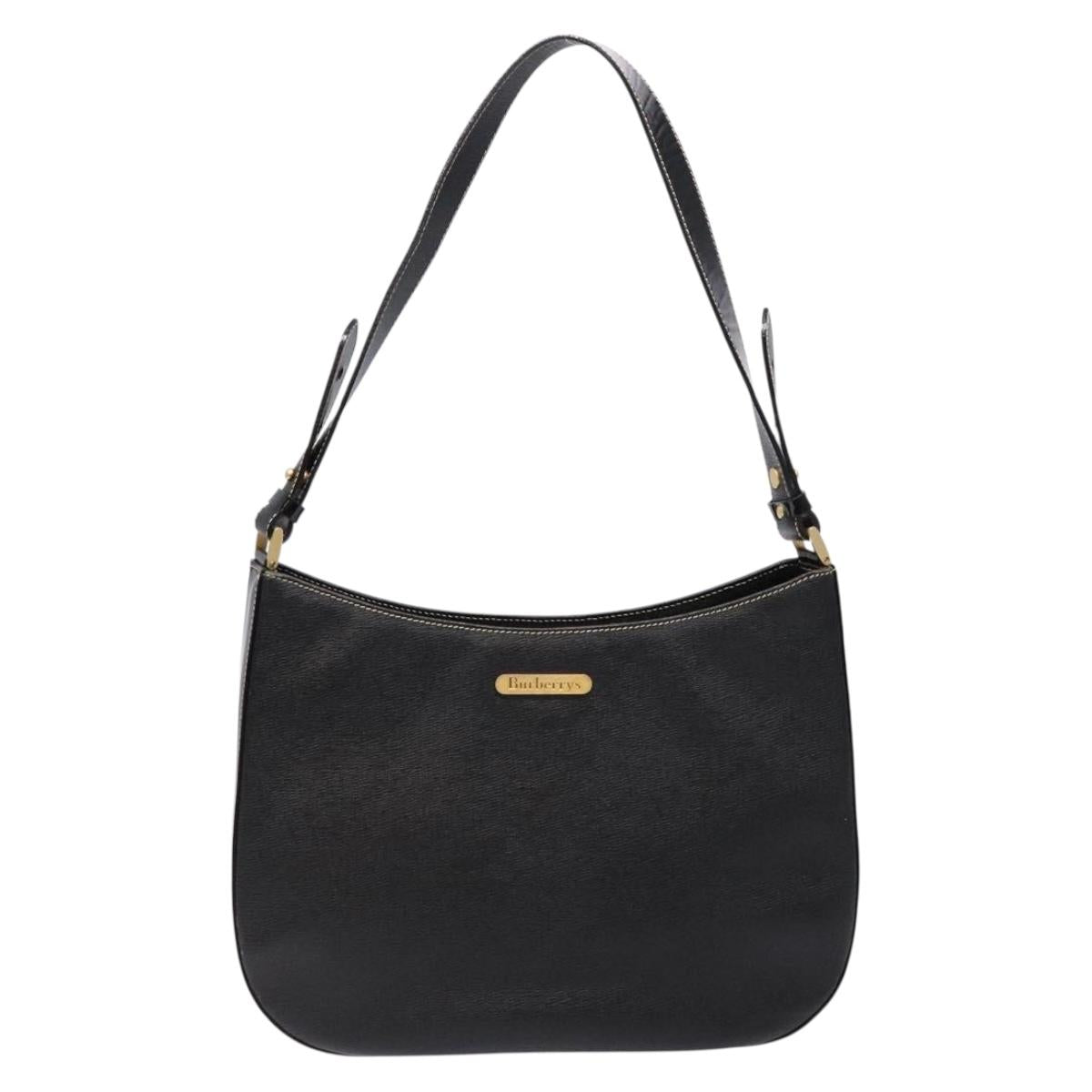 Burberrys Shoulder Bag Leather Black Gold Auth BA4394
