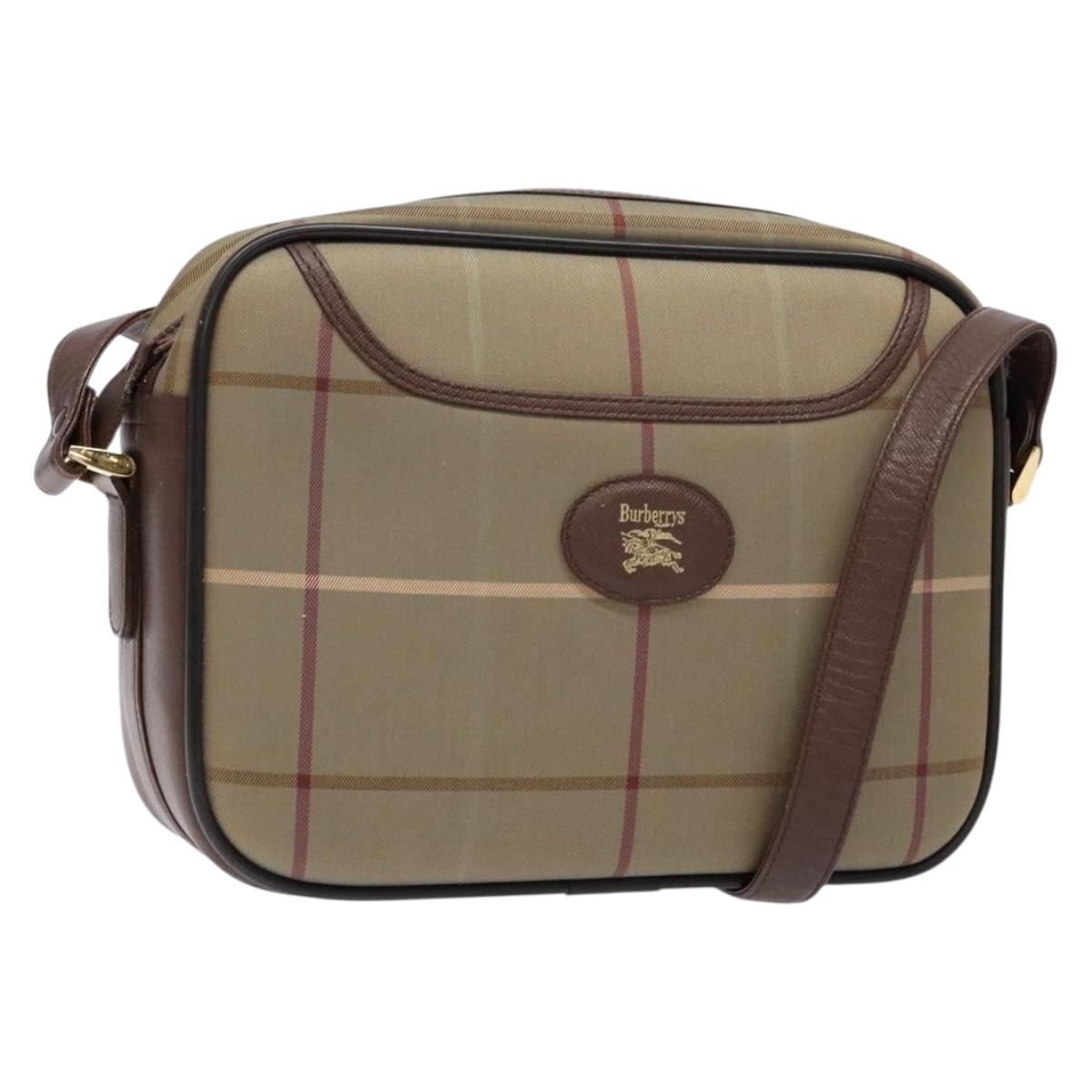 Burberrys Nova Check Shoulder Bag Canvas Khaki Gold Auth BA4398