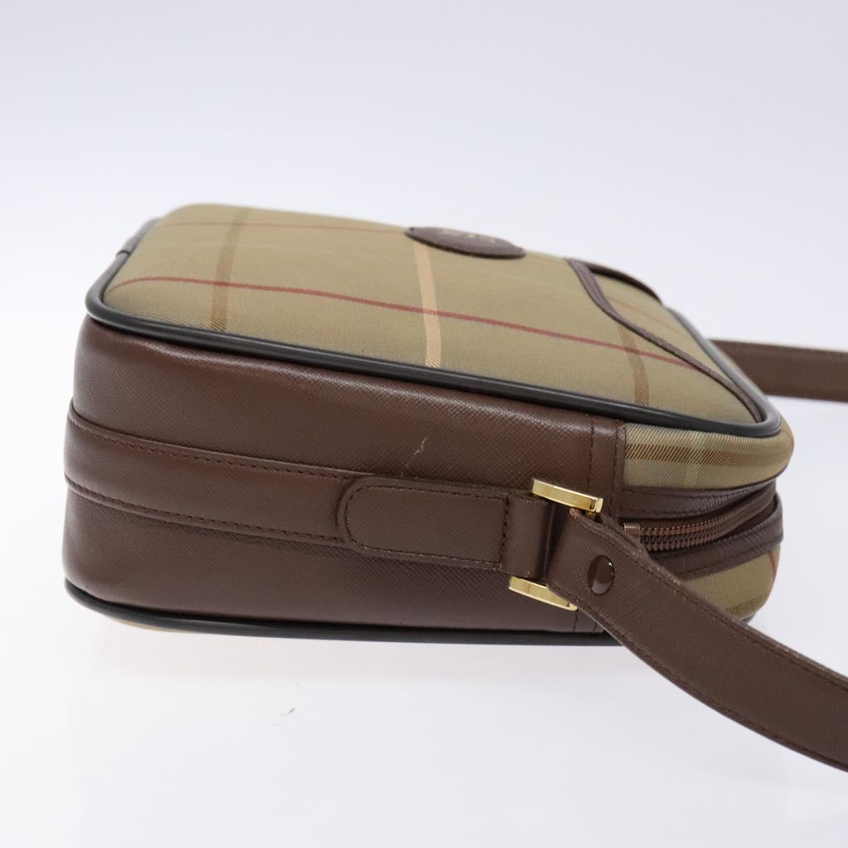 Burberrys Nova Check Shoulder Bag Canvas Khaki Gold Auth BA4398