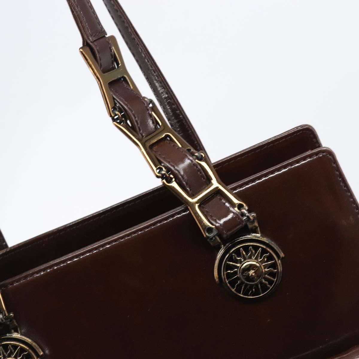 VERSACE Shoulder Bag Patent Leather Brown Gold Auth BA4407