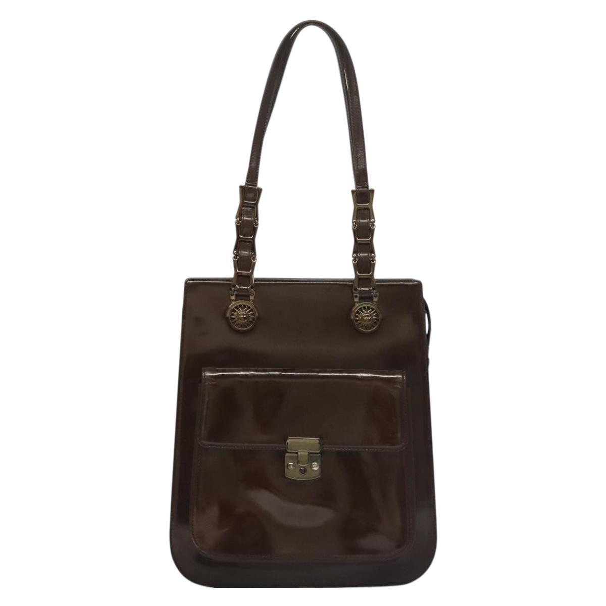 VERSACE Shoulder Bag Patent leather Black Gold Auth BA4407