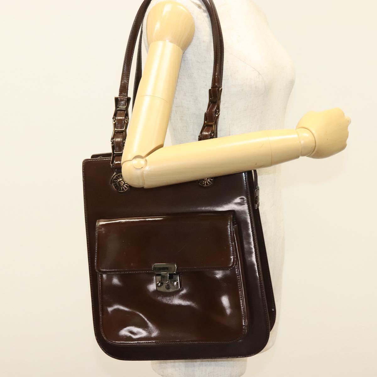 VERSACE Shoulder Bag Patent leather Black Gold Auth BA4407