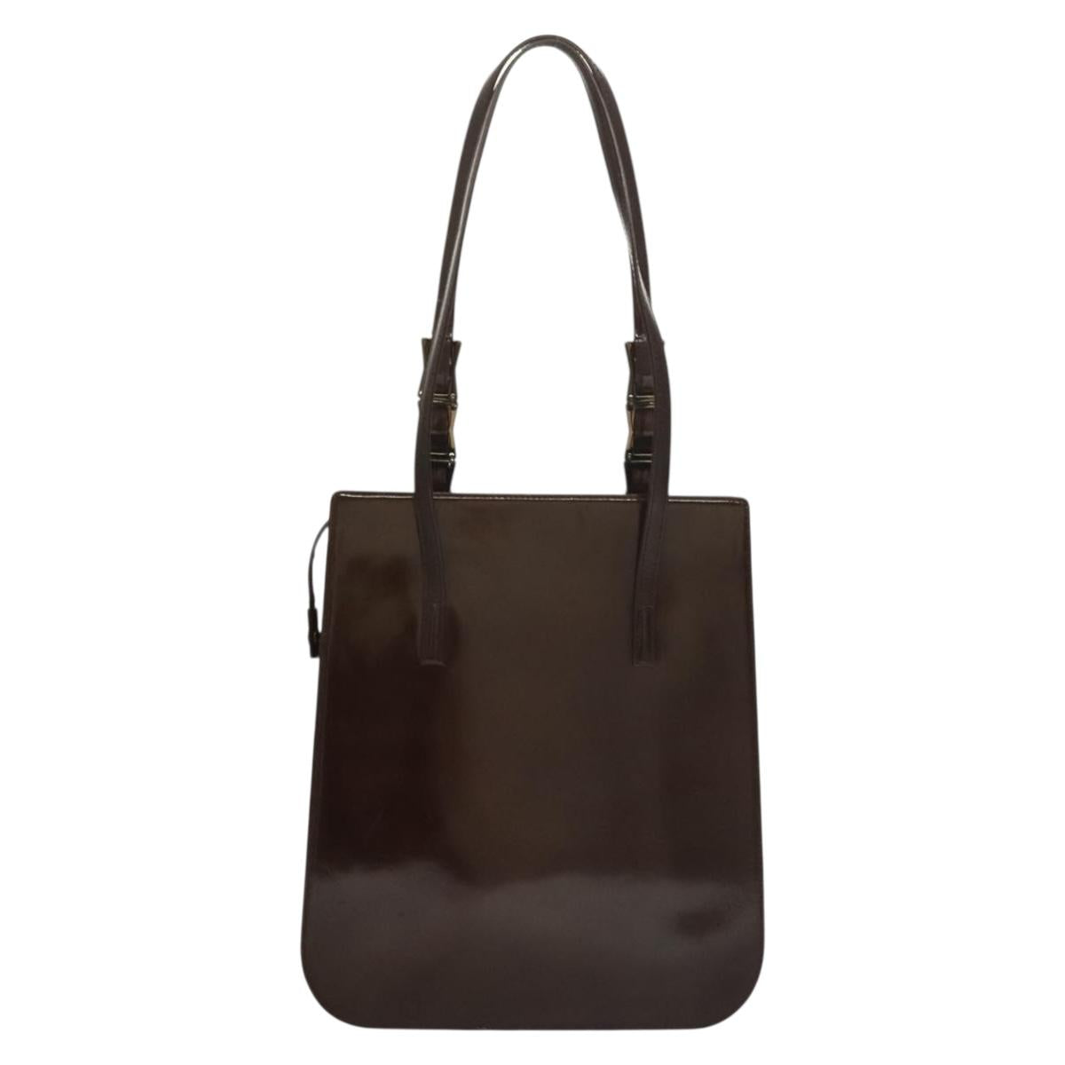 VERSACE Shoulder Bag Patent leather Black Gold Auth BA4407