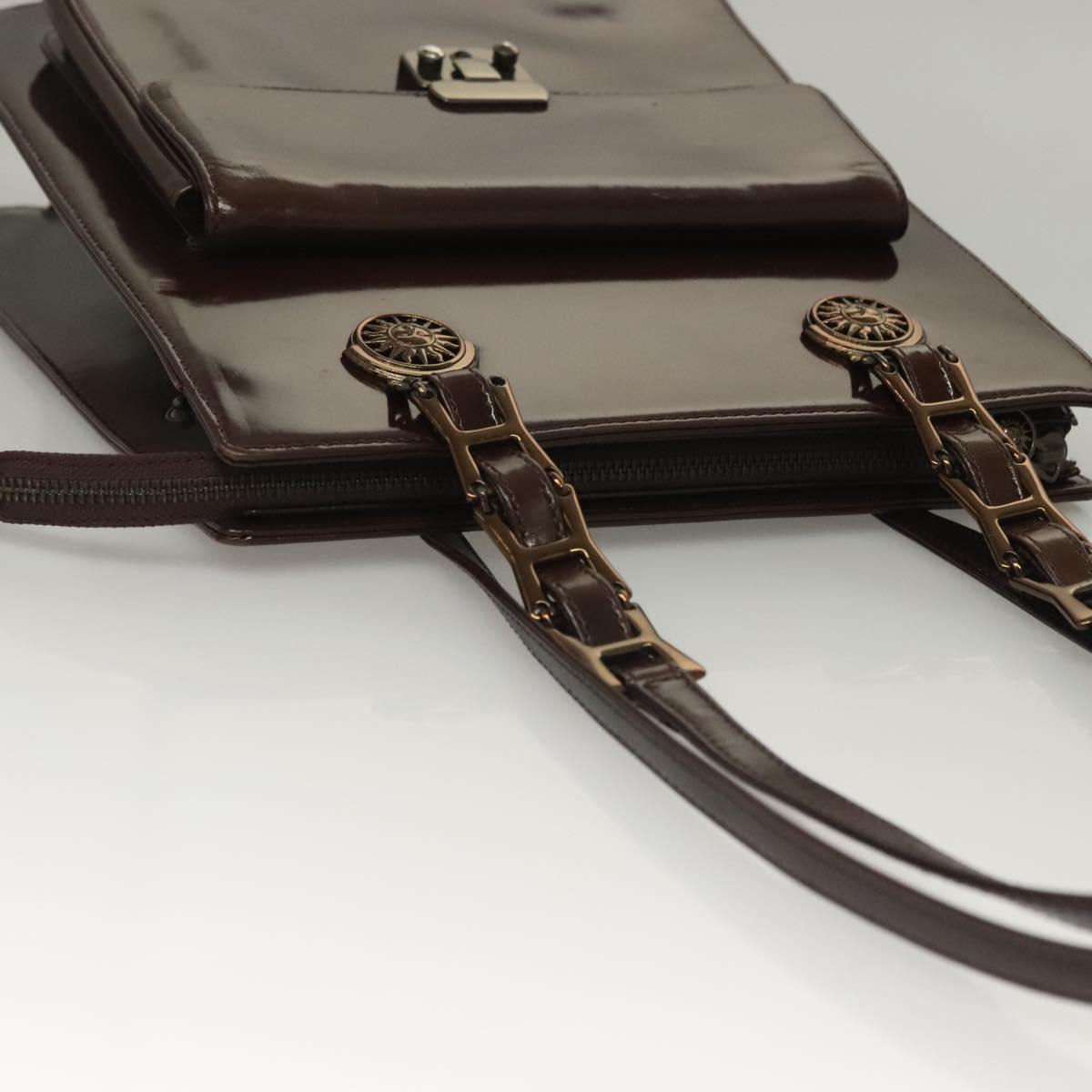 VERSACE Shoulder Bag Patent leather Black Gold Auth BA4407