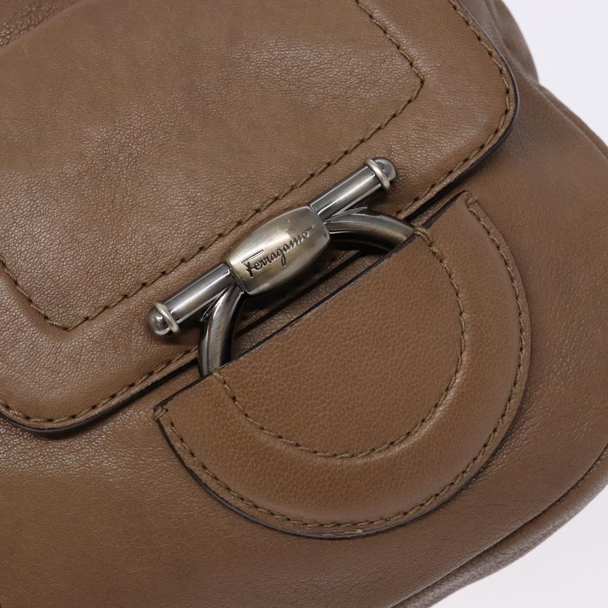 Salvatore Ferragamo Shoulder Bag Leather Beige Gold Auth BA4410