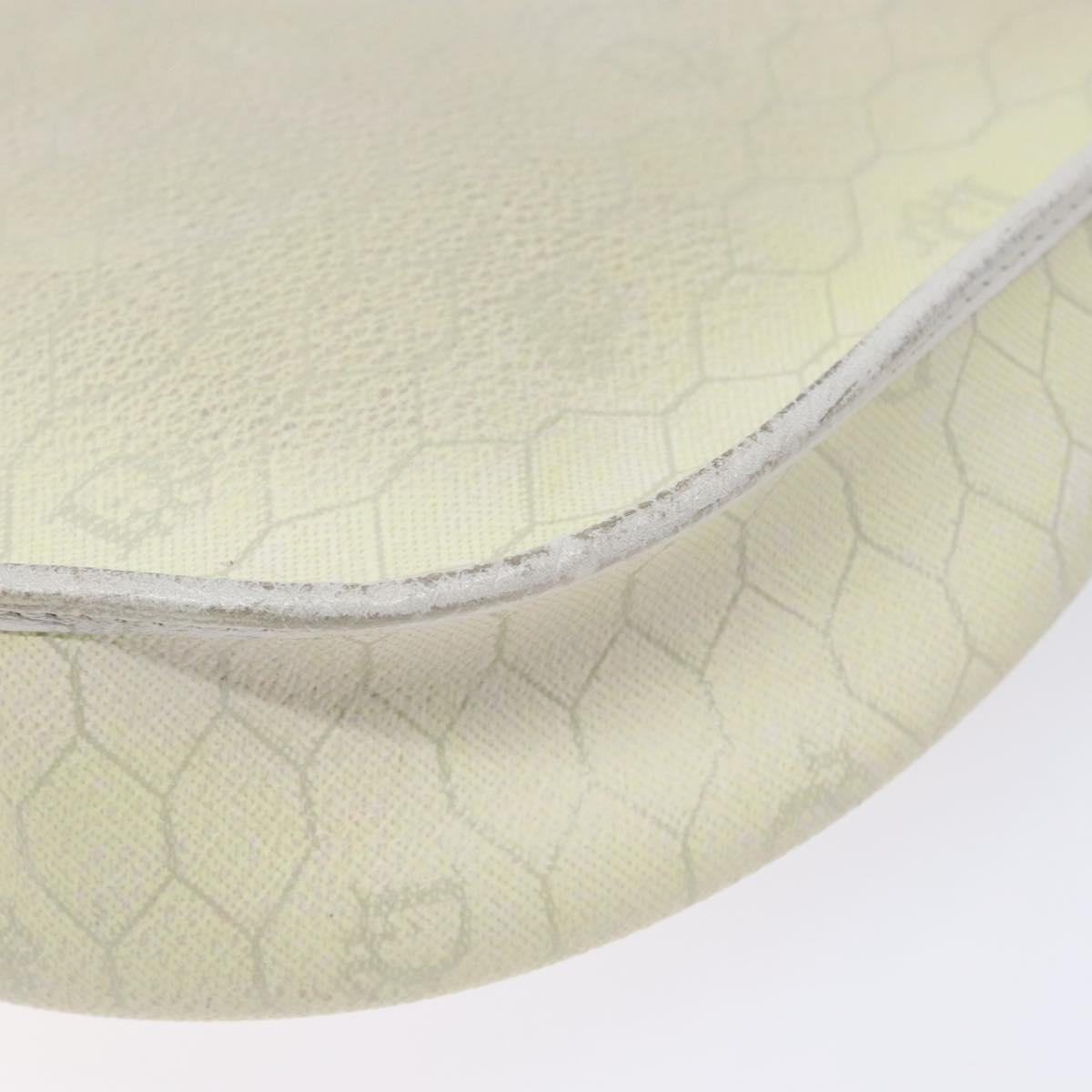Christian Dior Honeycomb Canvas Shoulder Bag PVC White Gold Auth BA4415