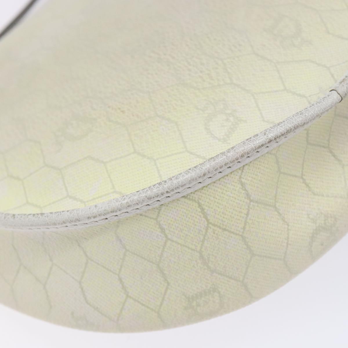 Christian Dior Honeycomb Canvas Shoulder Bag PVC White Gold Auth BA4415