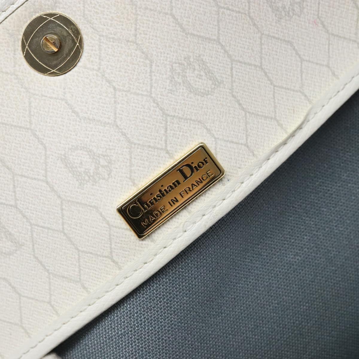 Christian Dior Honeycomb Canvas Shoulder Bag PVC White Gold Auth BA4415