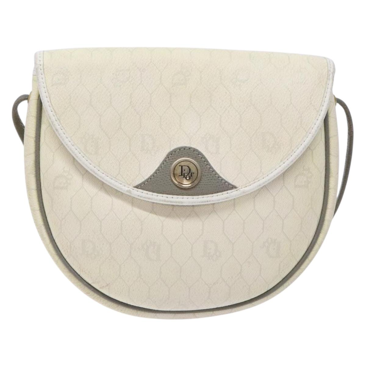 Christian Dior Honeycomb Canvas Shoulder Bag PVC White Gold Auth BA4415