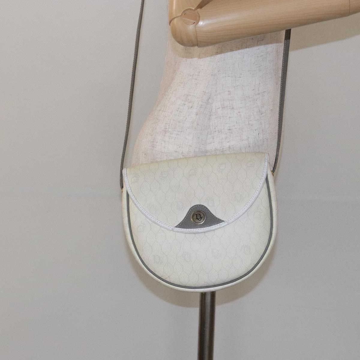 Christian Dior Honeycomb Canvas Shoulder Bag PVC White Gold Auth BA4415