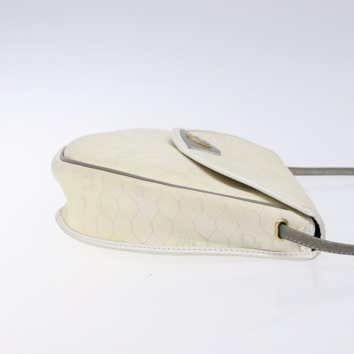 Christian Dior Honeycomb Canvas Shoulder Bag PVC White Gold Auth BA4415