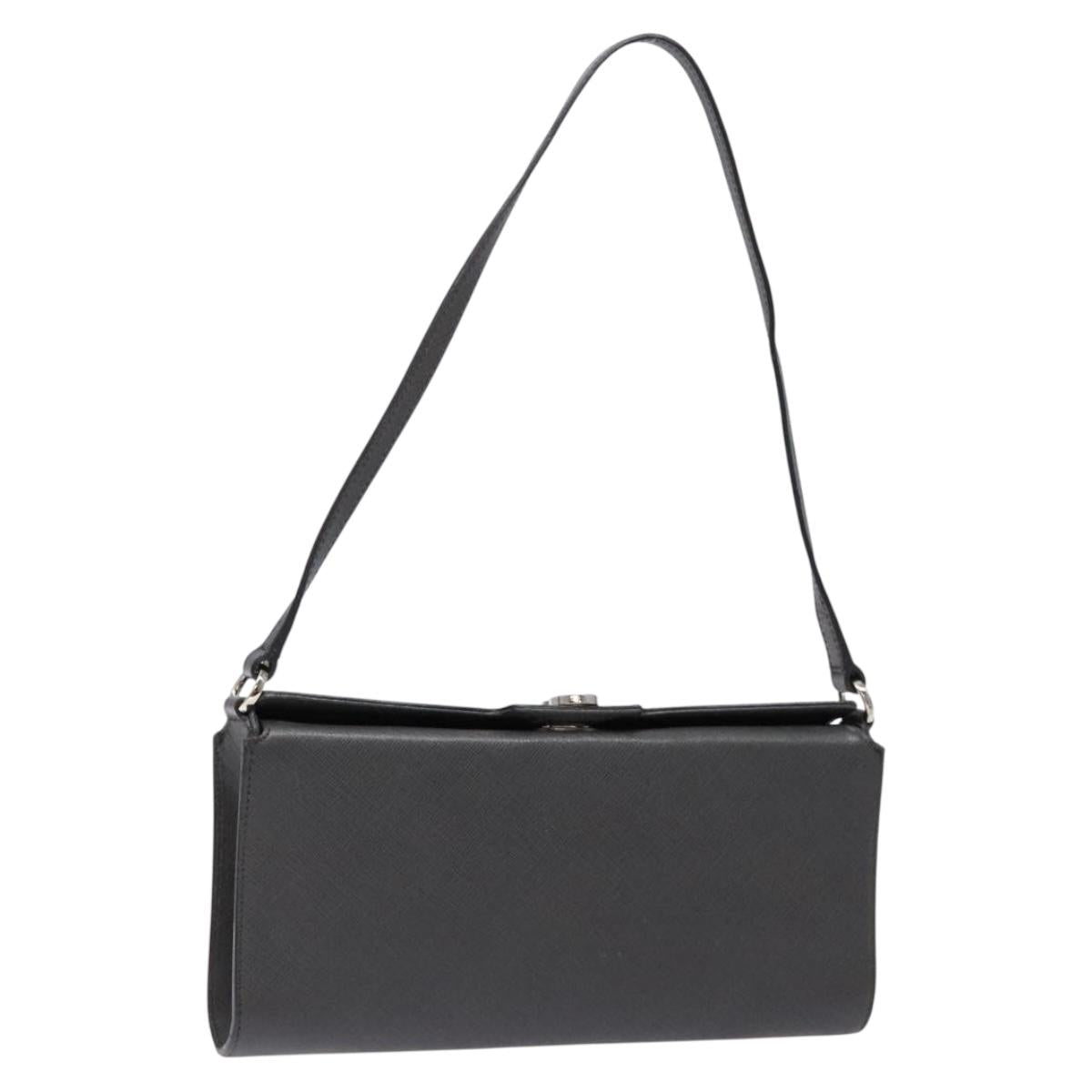 Salvatore Ferragamo Gancini Shoulder Bag Leather Gray Silver Auth BA4441