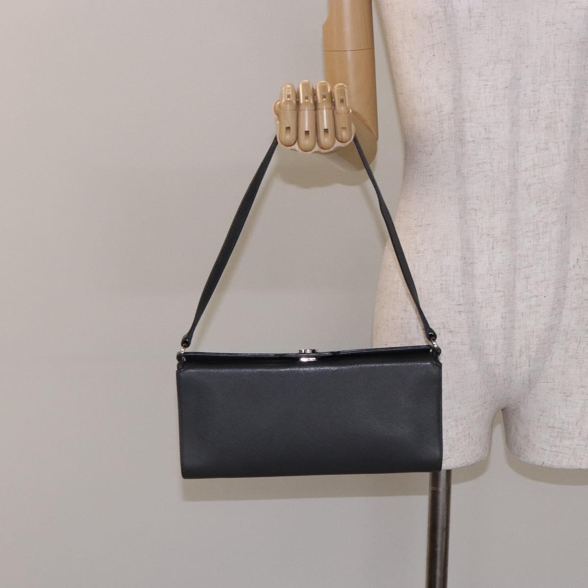 Salvatore Ferragamo Gancini Shoulder Bag Leather Gray Silver Auth BA4441