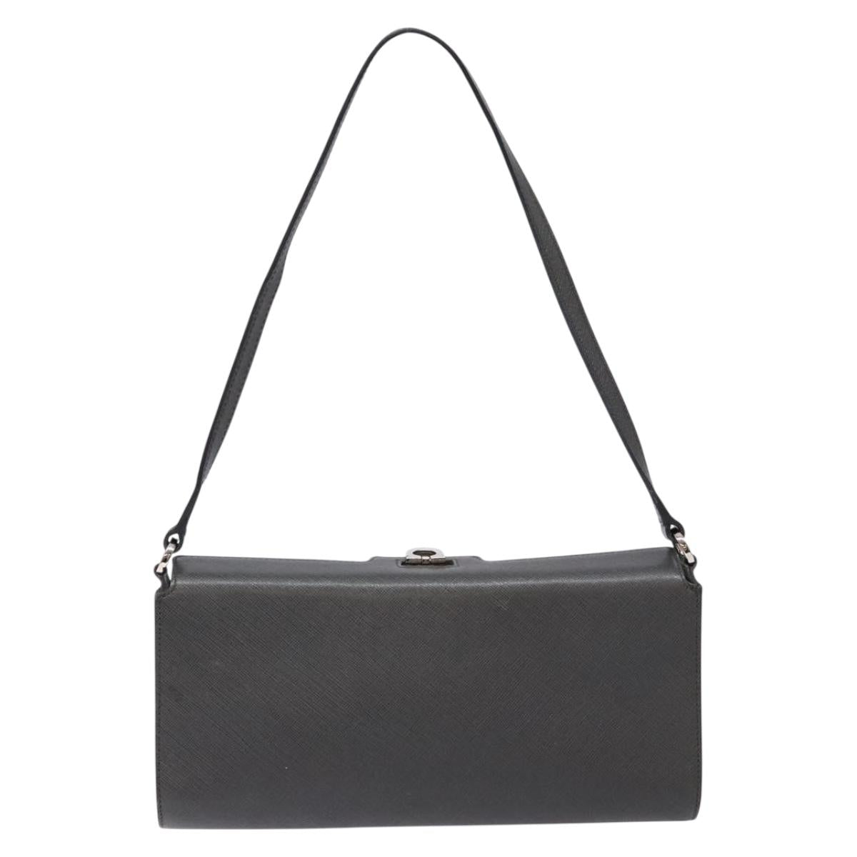 Salvatore Ferragamo Gancini Shoulder Bag Leather Gray Silver Auth BA4441