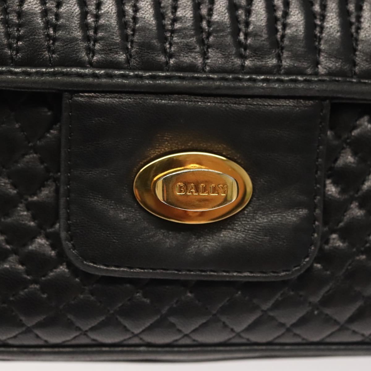 BALLY Quilted Chain Shoulder Bag Leather Black Gold Auth BA4443