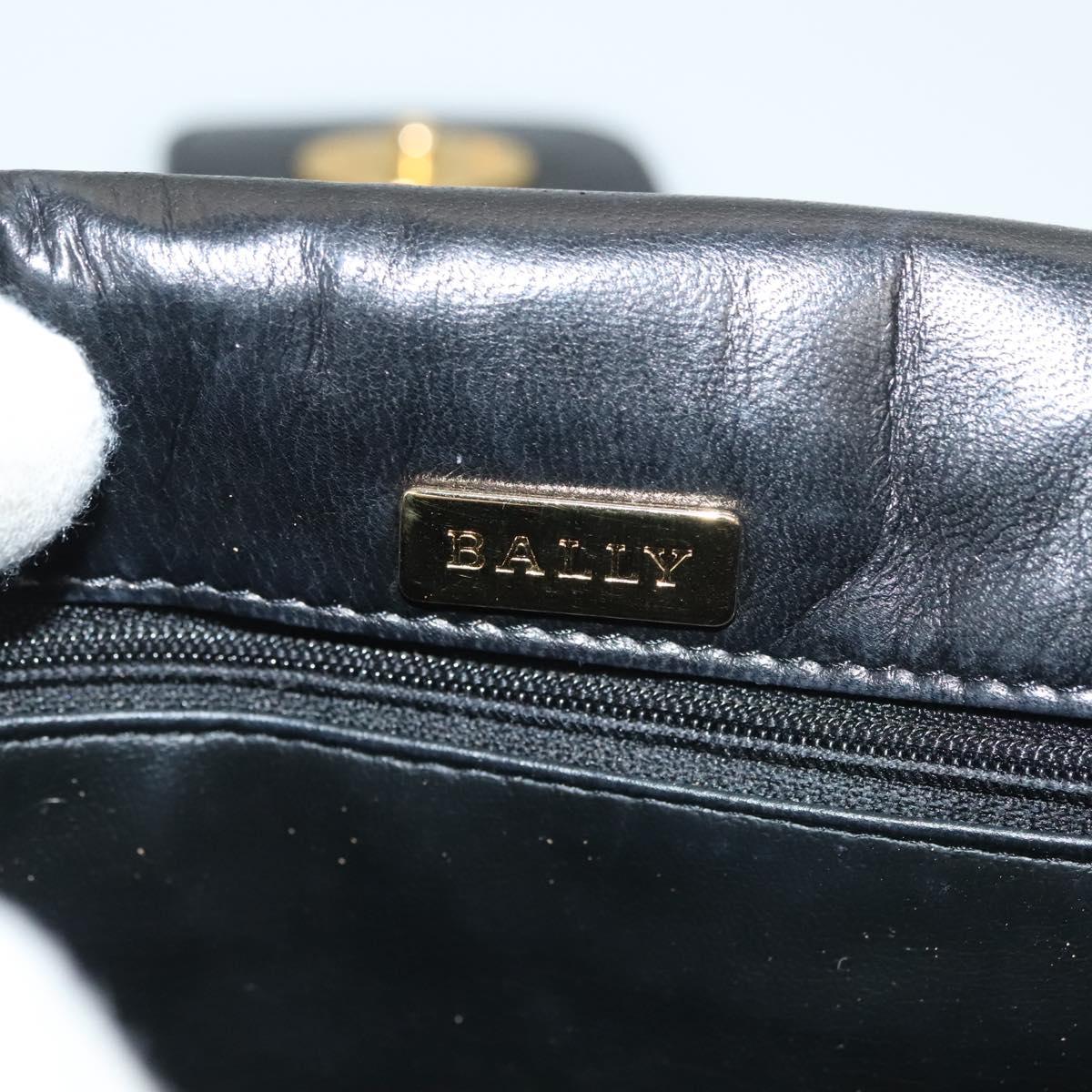 BALLY Quilted Chain Shoulder Bag Leather Black Gold Auth BA4443