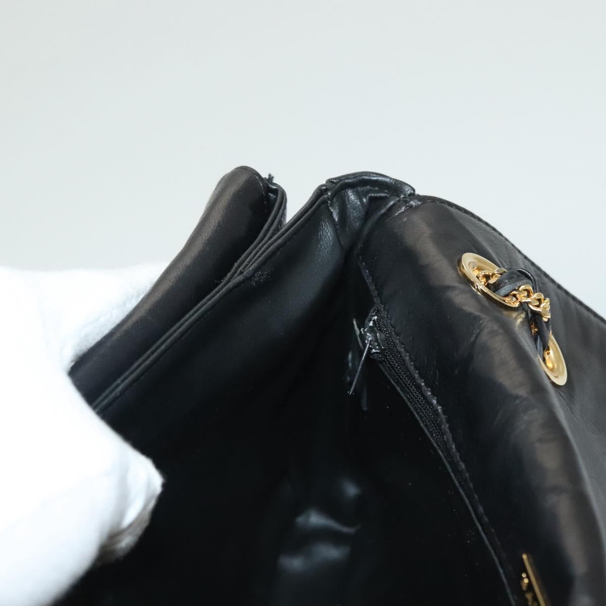BALLY Quilted Chain Shoulder Bag Leather Black Gold Auth BA4443