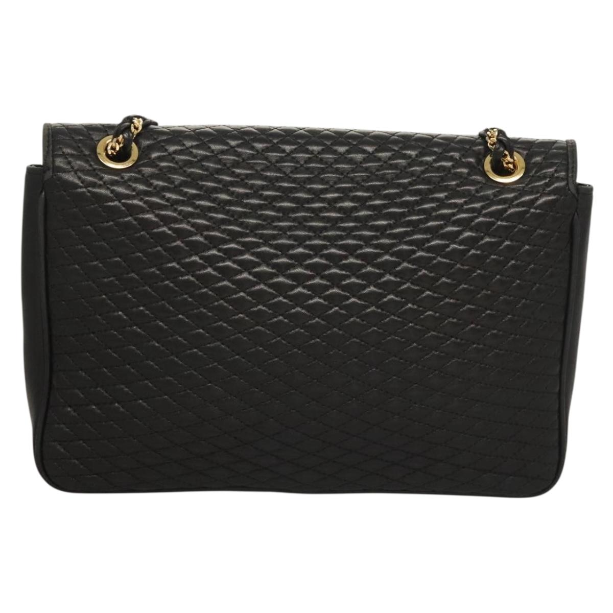 BALLY Quilted Chain Shoulder Bag Leather Black Gold Auth BA4443