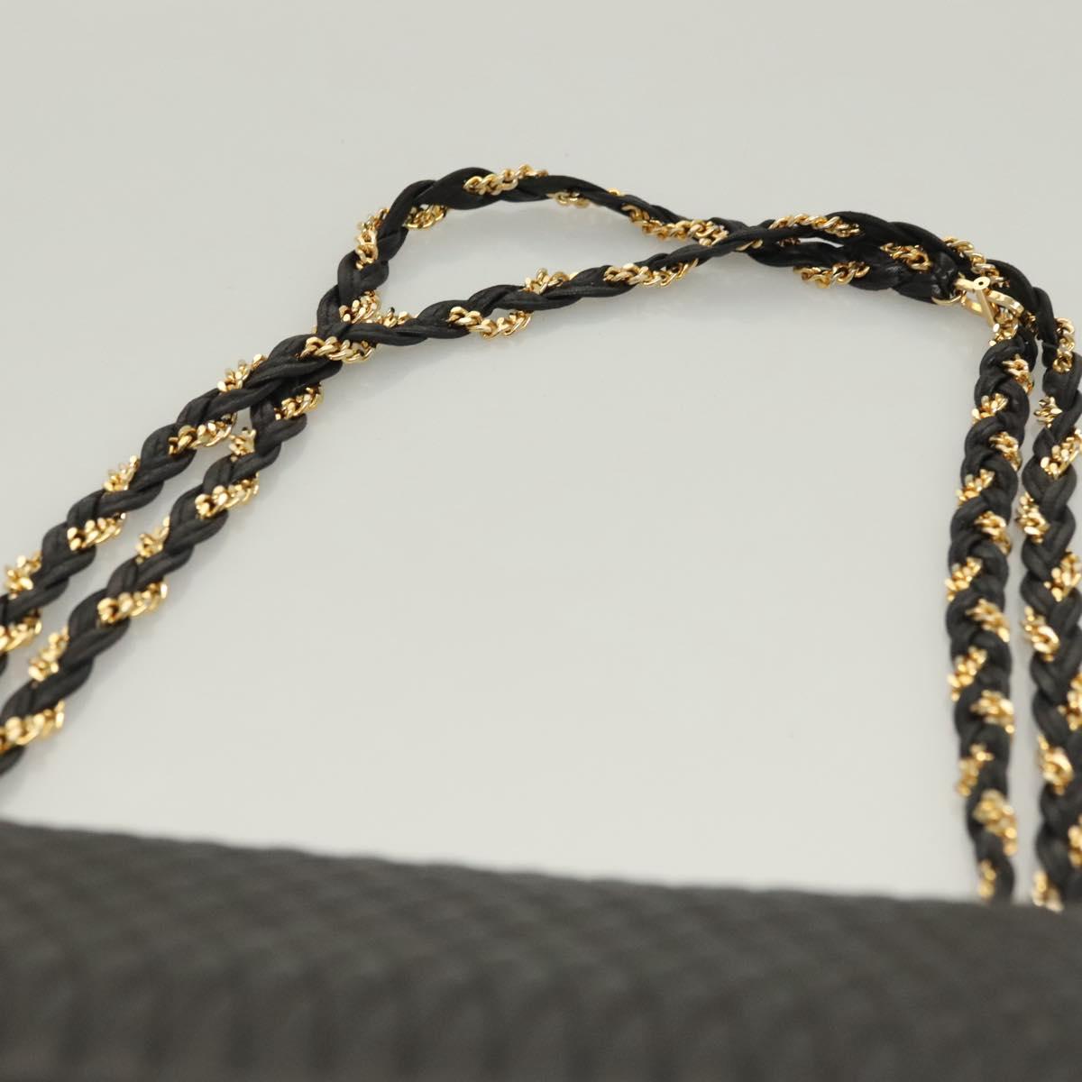 BALLY Quilted Chain Shoulder Bag Leather Black Gold Auth BA4443