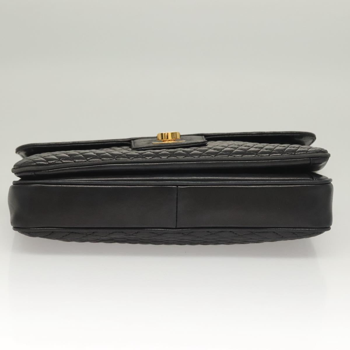 BALLY Quilted Chain Shoulder Bag Leather Black Gold Auth BA4443