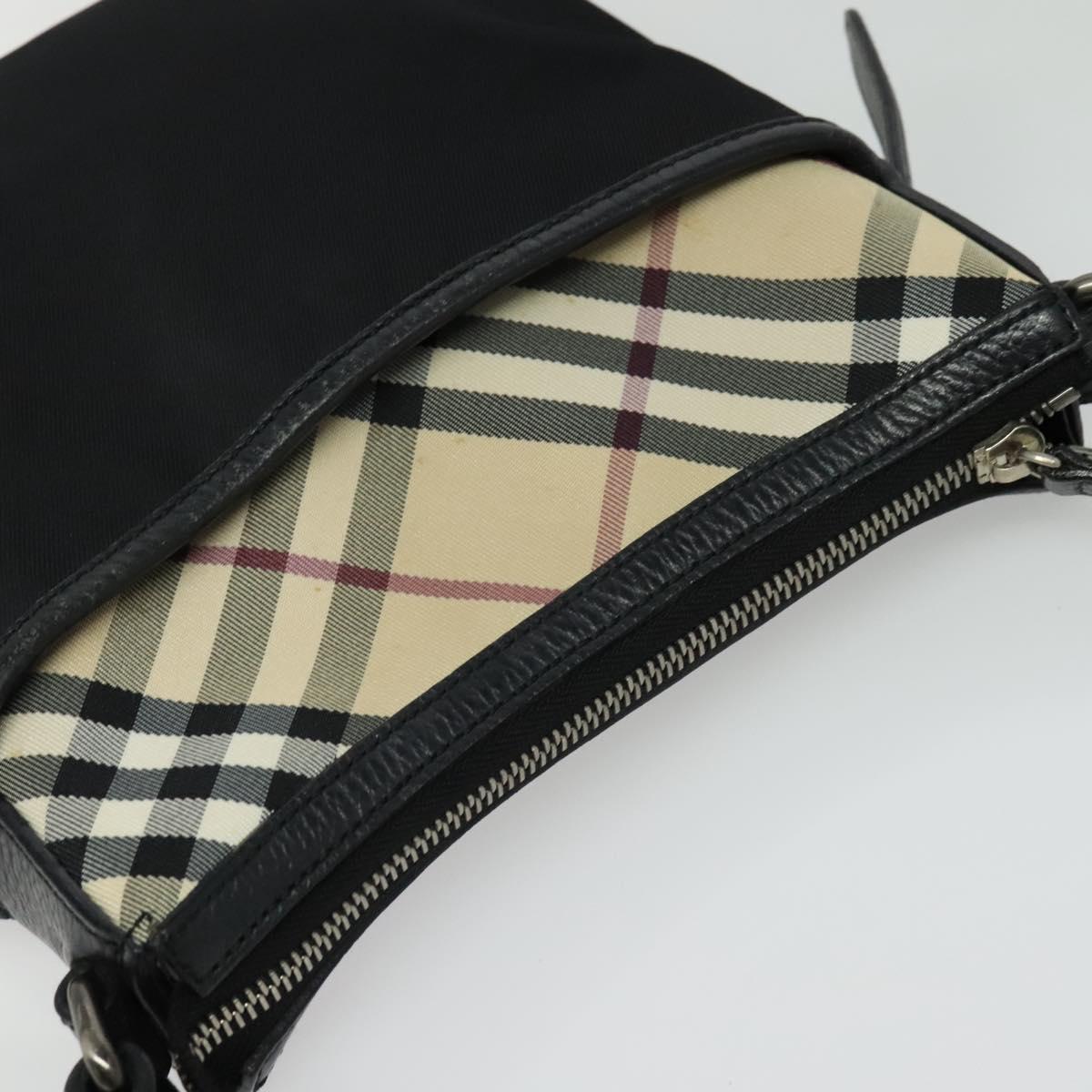 BURBERRY Nova Check Shoulder Bag Nylon Beige Silver Auth BA4461