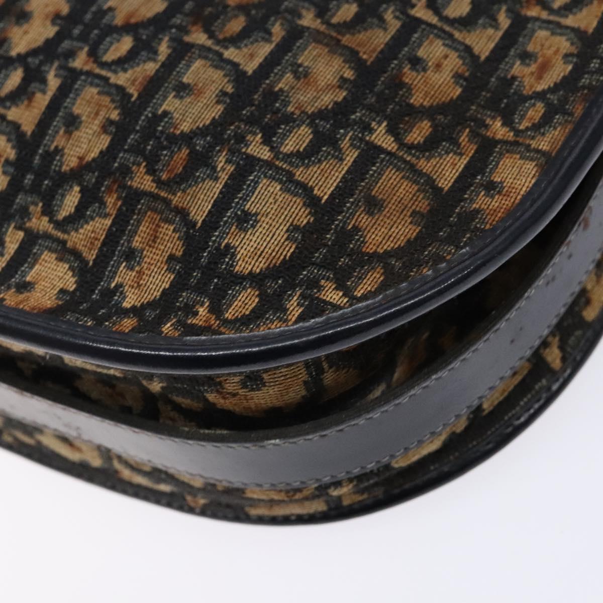 Christian Dior Trotter Canvas Shoulder Bag Navy Gold Auth BA4463