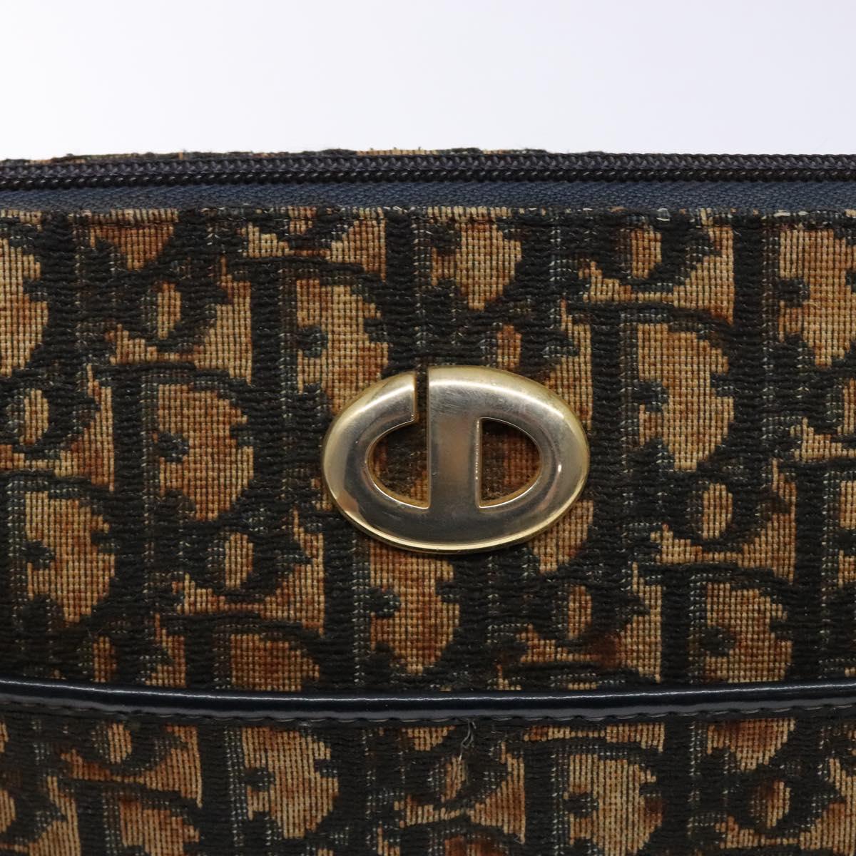 Christian Dior Trotter Canvas Shoulder Bag Navy Gold Auth BA4463