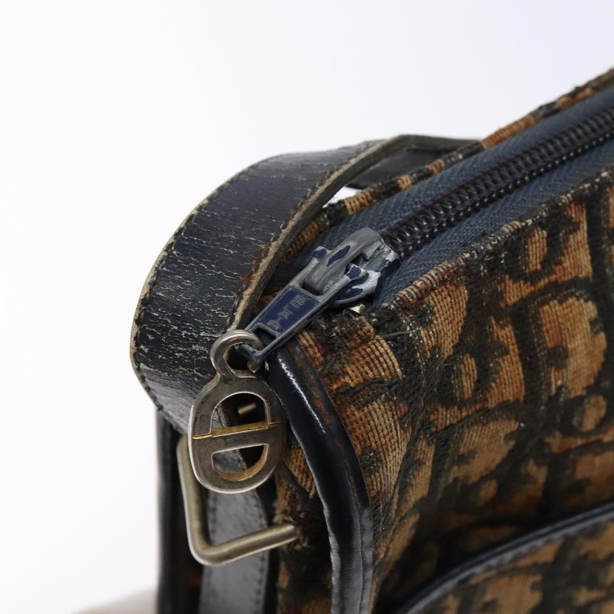 Christian Dior Trotter Canvas Shoulder Bag Navy Gold Auth BA4463