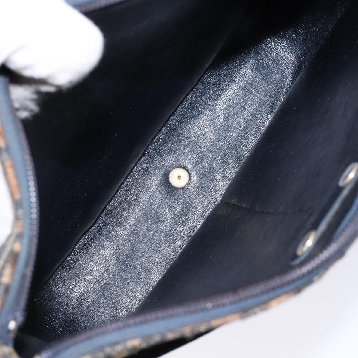 Christian Dior Trotter Canvas Shoulder Bag Navy Gold Auth BA4463