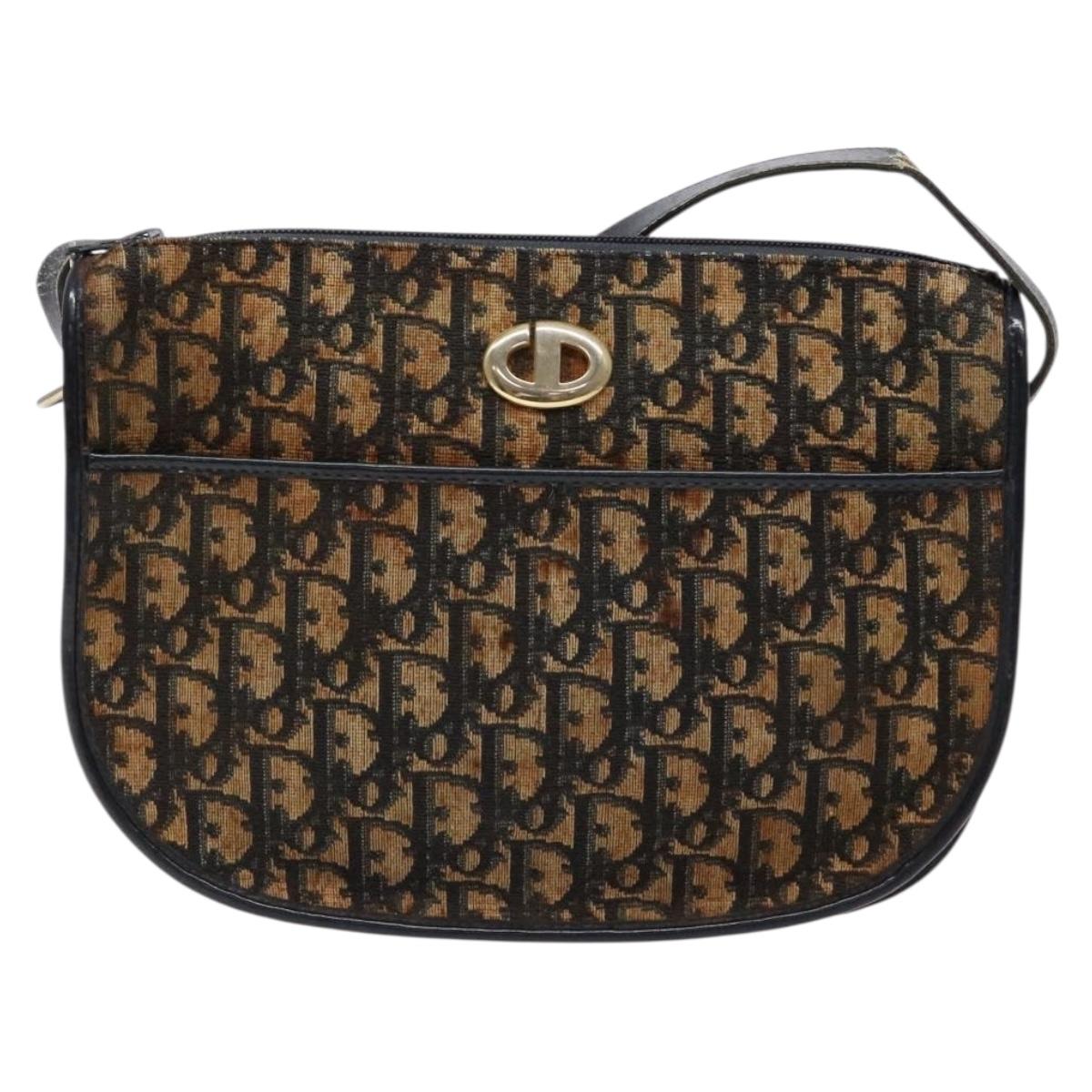 Christian Dior Trotter Canvas Shoulder Bag Navy Gold Auth BA4463