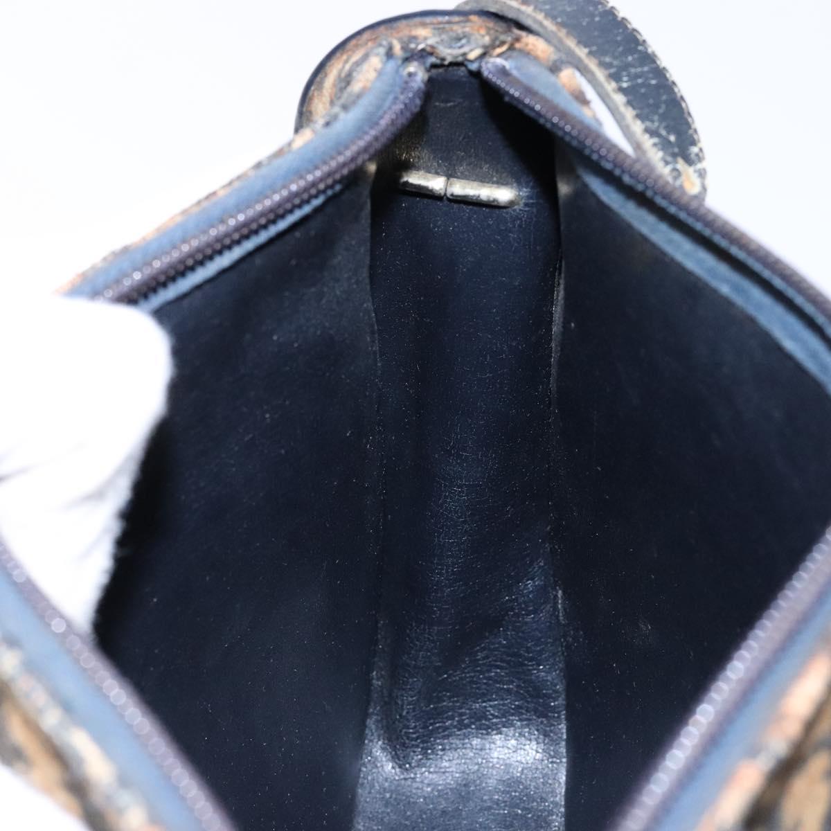 Christian Dior Trotter Canvas Shoulder Bag Navy Gold Auth BA4463