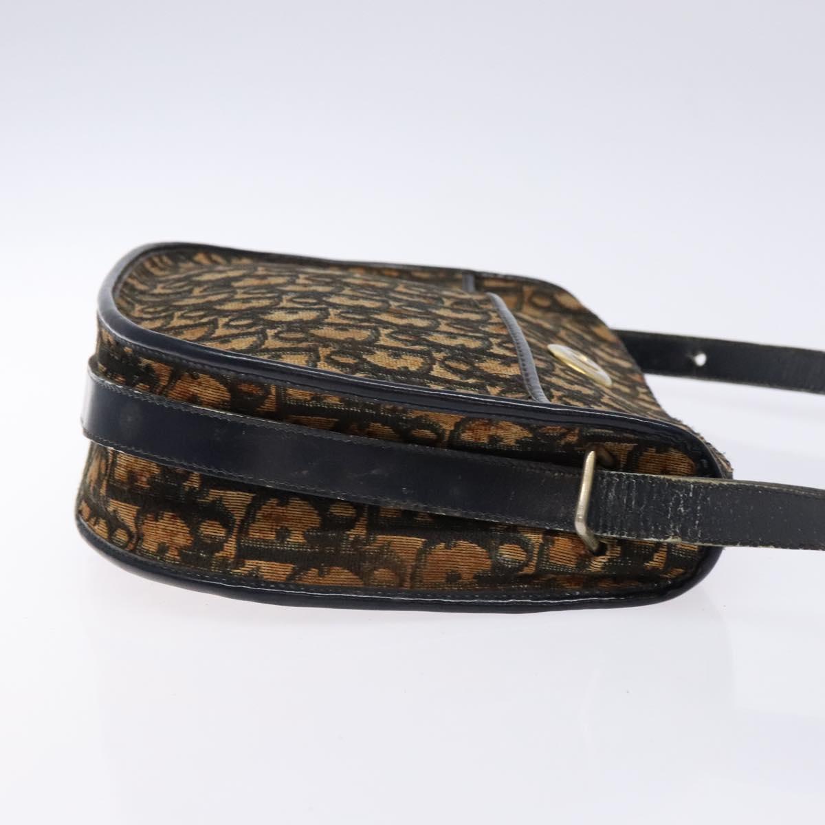 Christian Dior Trotter Canvas Shoulder Bag Navy Gold Auth BA4463