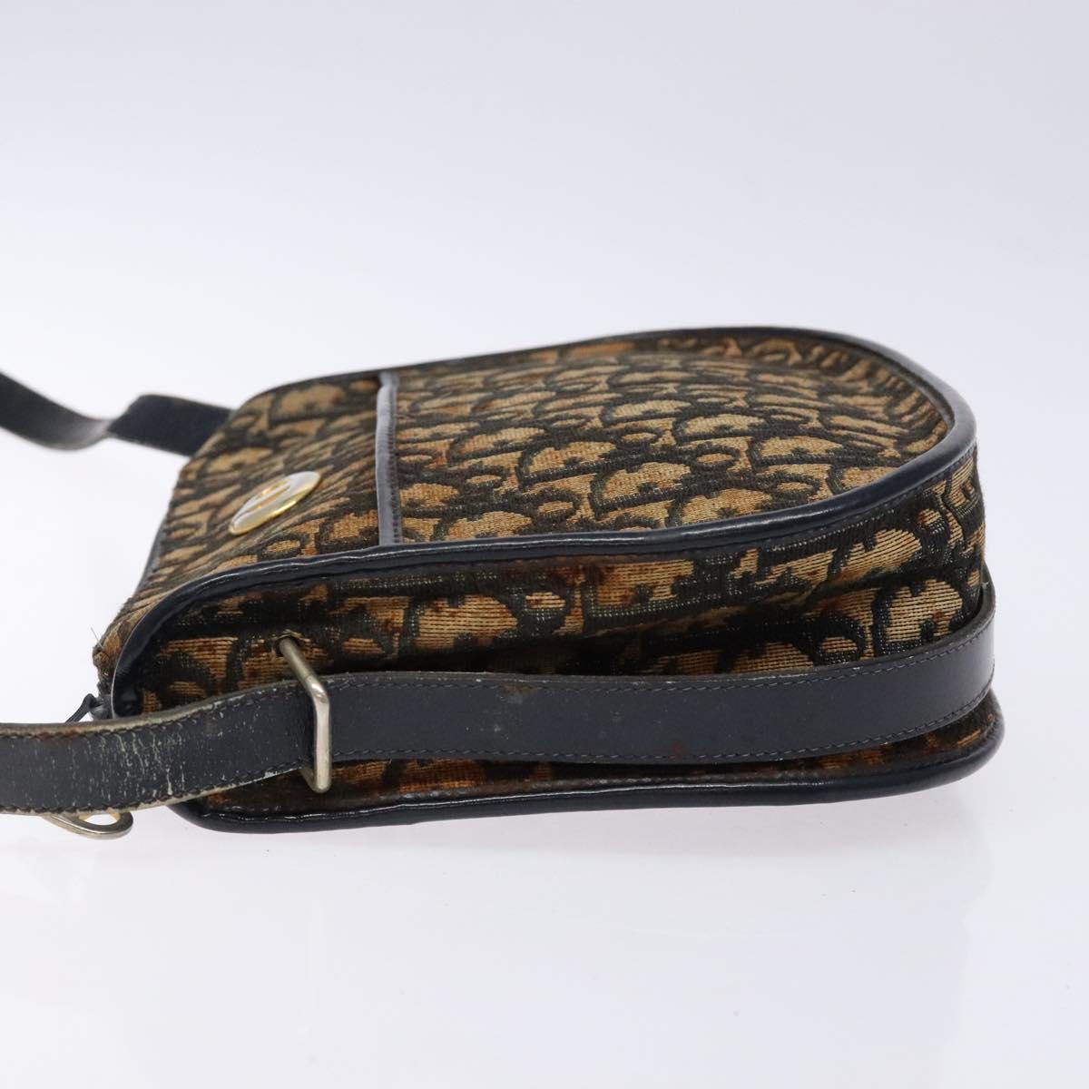 Christian Dior Trotter Canvas Shoulder Bag Navy Gold Auth BA4463