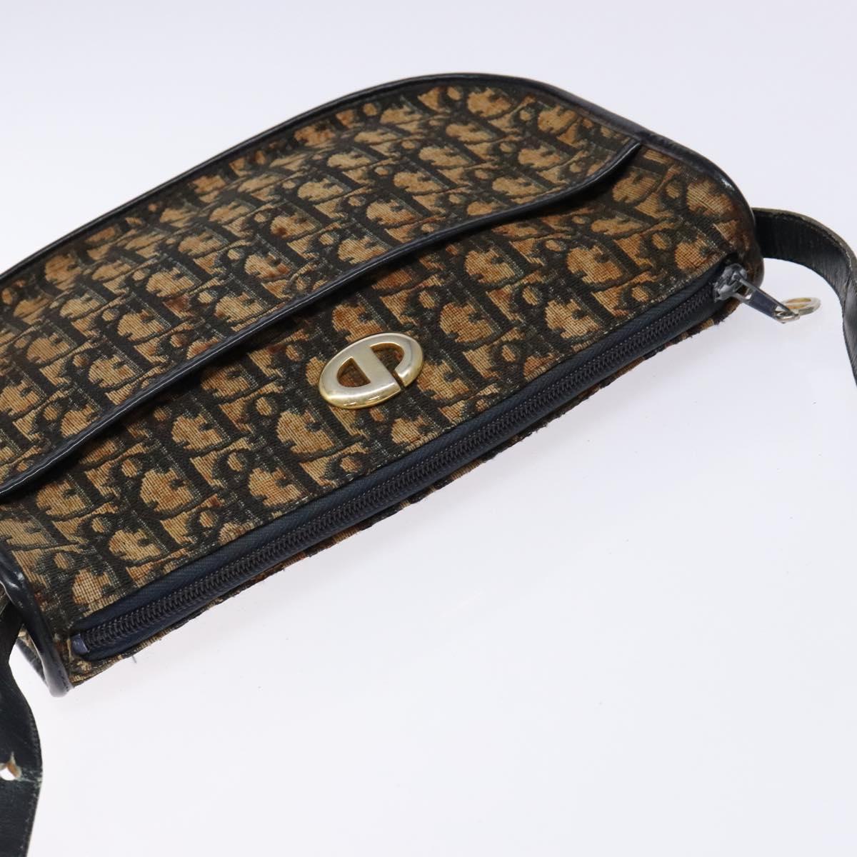 Christian Dior Trotter Canvas Shoulder Bag Navy Gold Auth BA4463