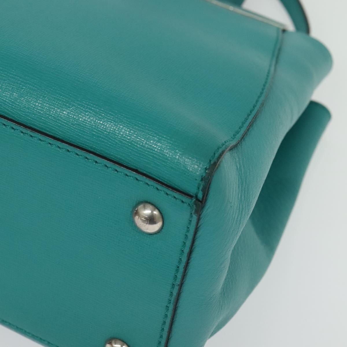 FENDI Petite To Jules Hand Bag Leather Silver Emerald Green Auth BA4473