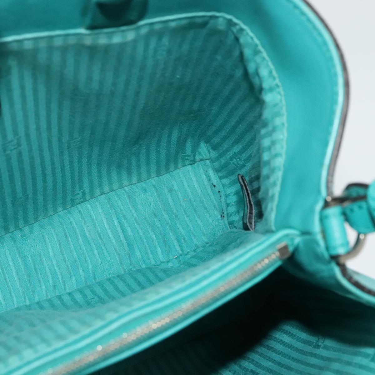 FENDI Petite To Jules Hand Bag Leather Silver Emerald Green Auth BA4473
