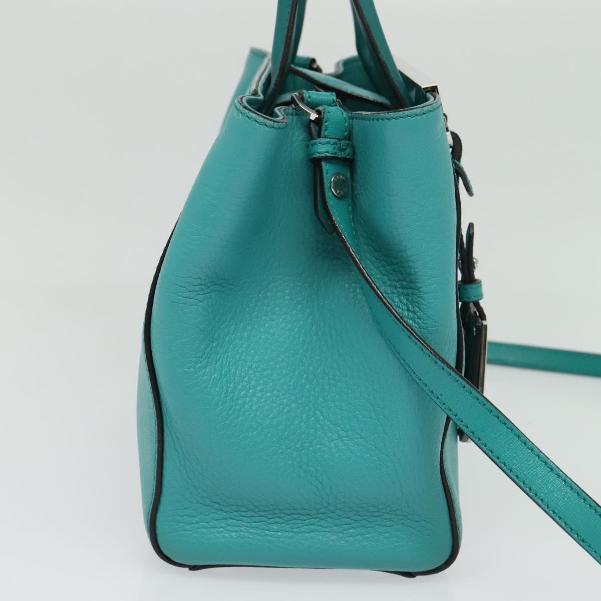 FENDI Petite To Jules Hand Bag Leather Silver Emerald Green Auth BA4473