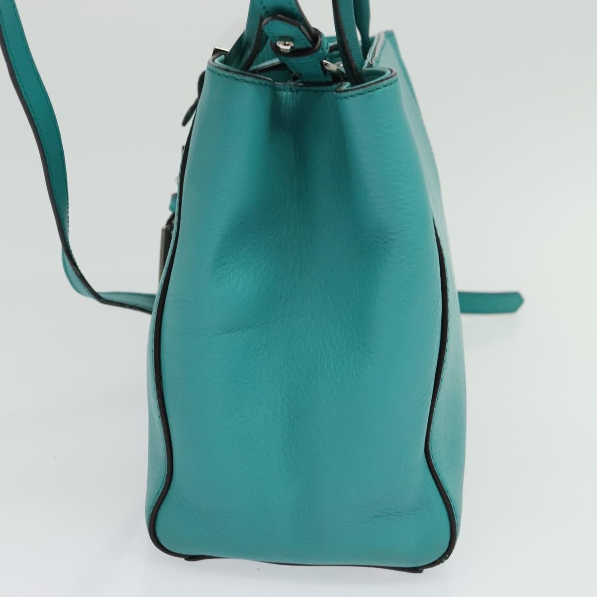 FENDI Petite To Jules Hand Bag Leather Silver Emerald Green Auth BA4473