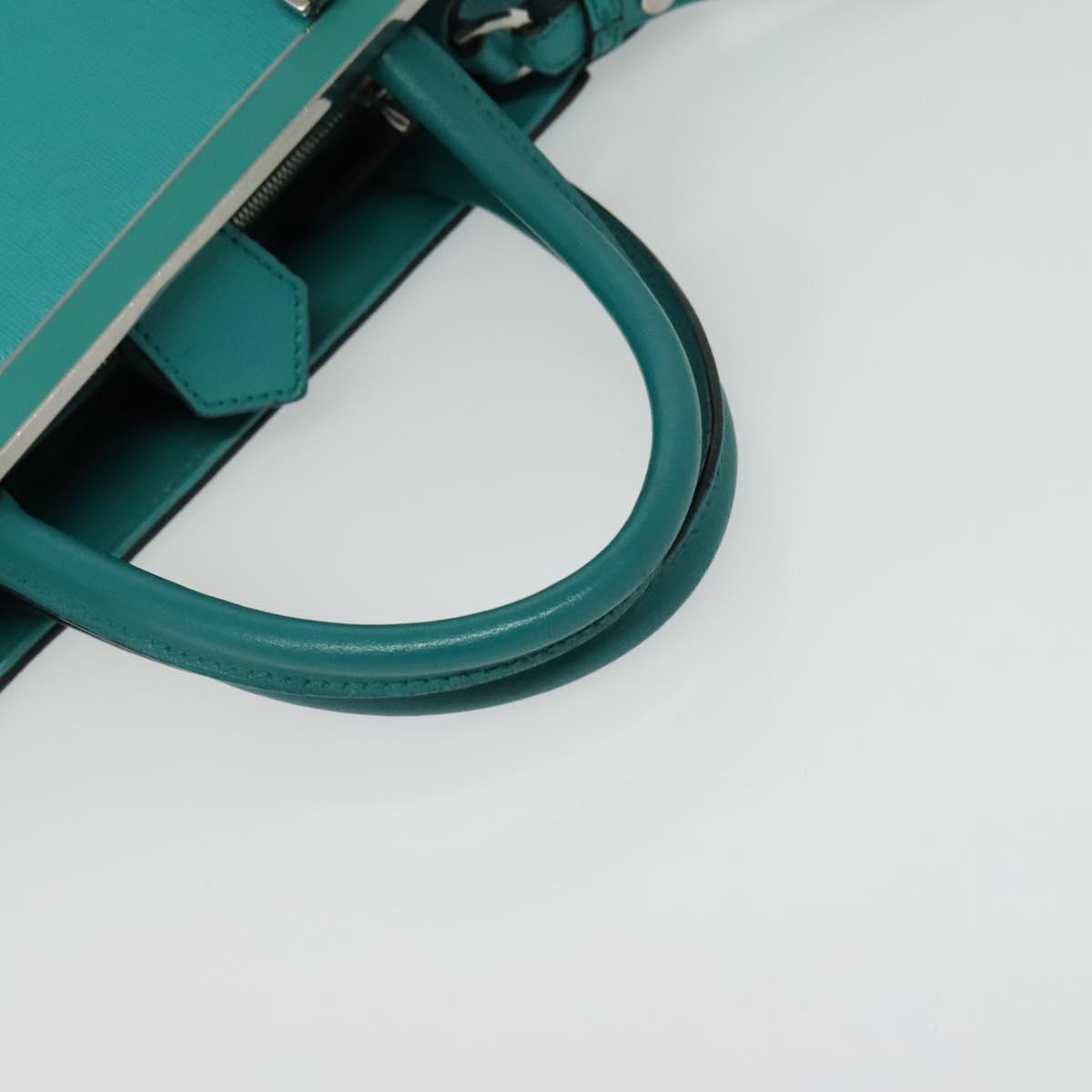 FENDI Petite To Jules Hand Bag Leather Silver Emerald Green Auth BA4473